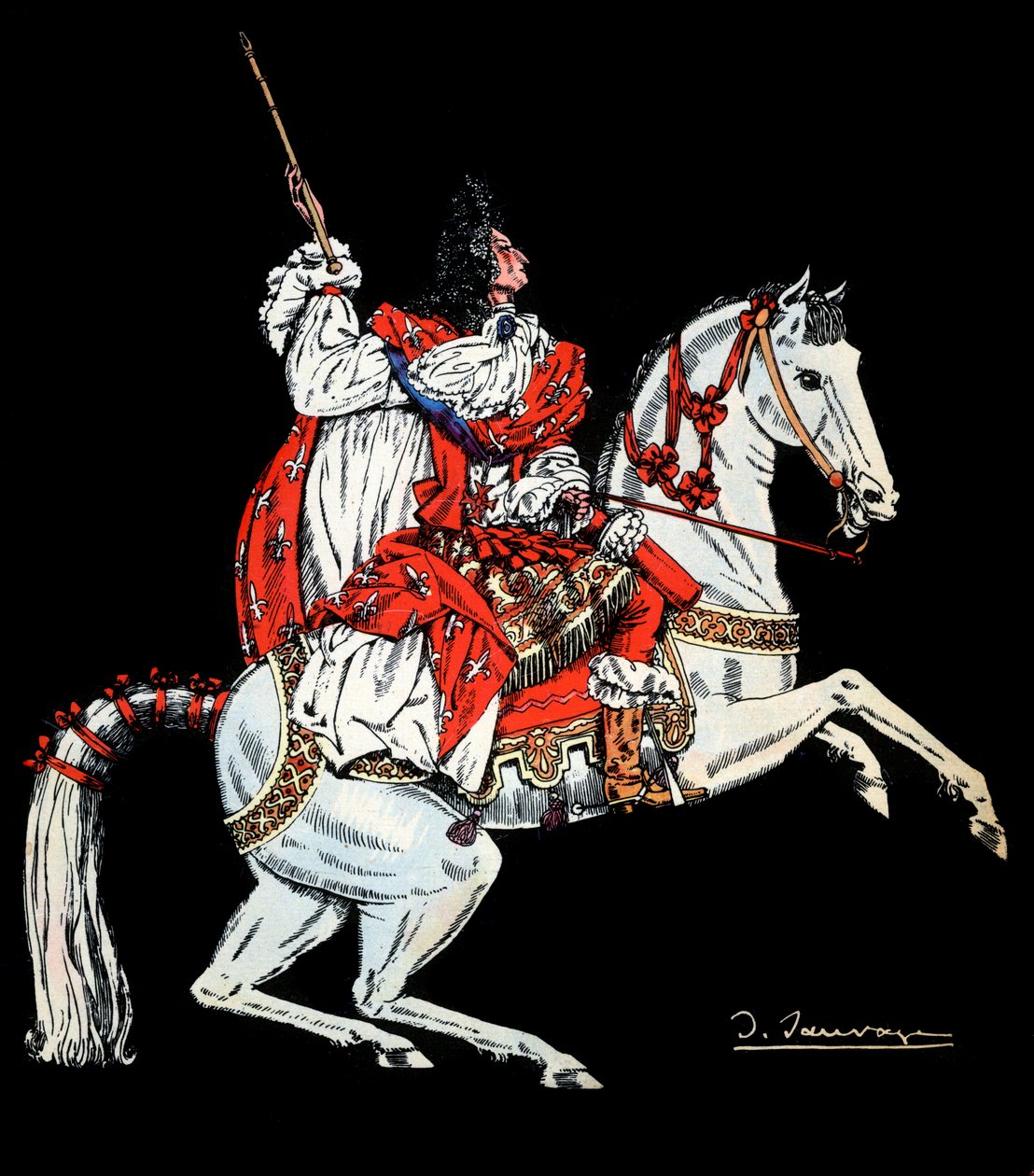 Portrait équestre de Louis XIV - Illustration de Sylvain Sauvage pour le livre « Louis XIV » de Frantz Funck-Brentano - Sylvain Sauvage