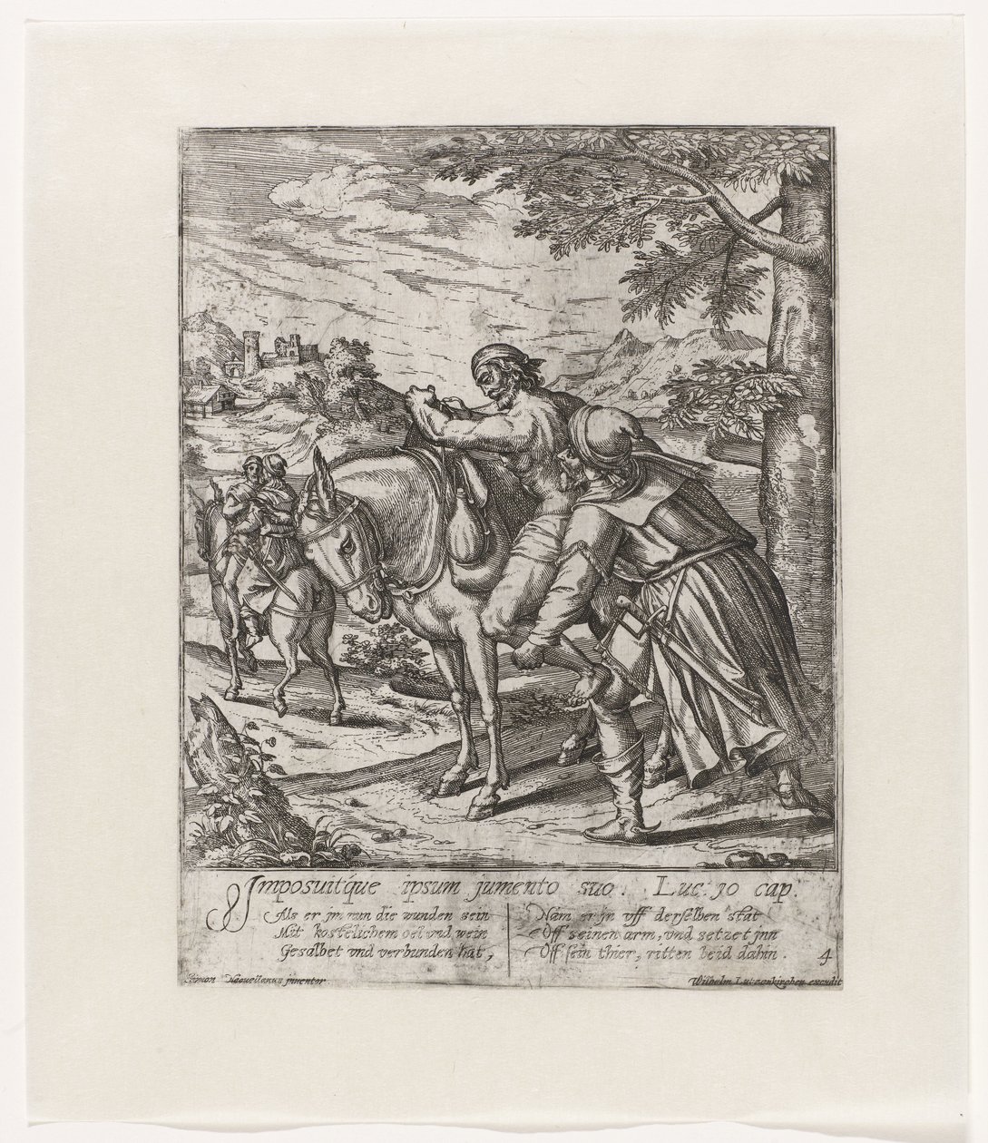 Le bon Samaritain aidant l