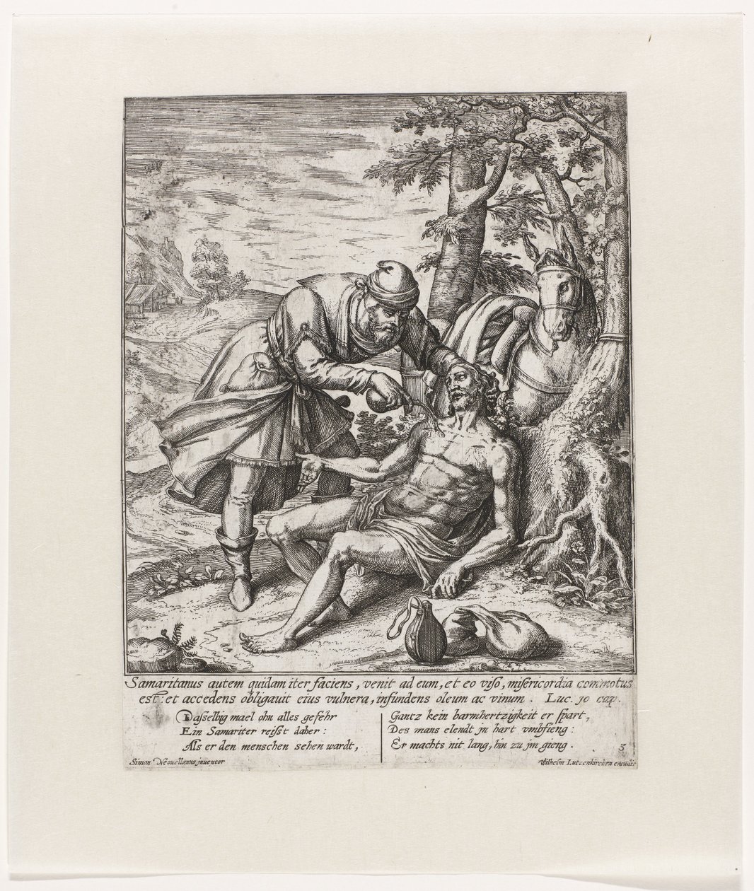 Le bon Samaritain soigne les blessures du voyageur attaqué - Symon Novelanus