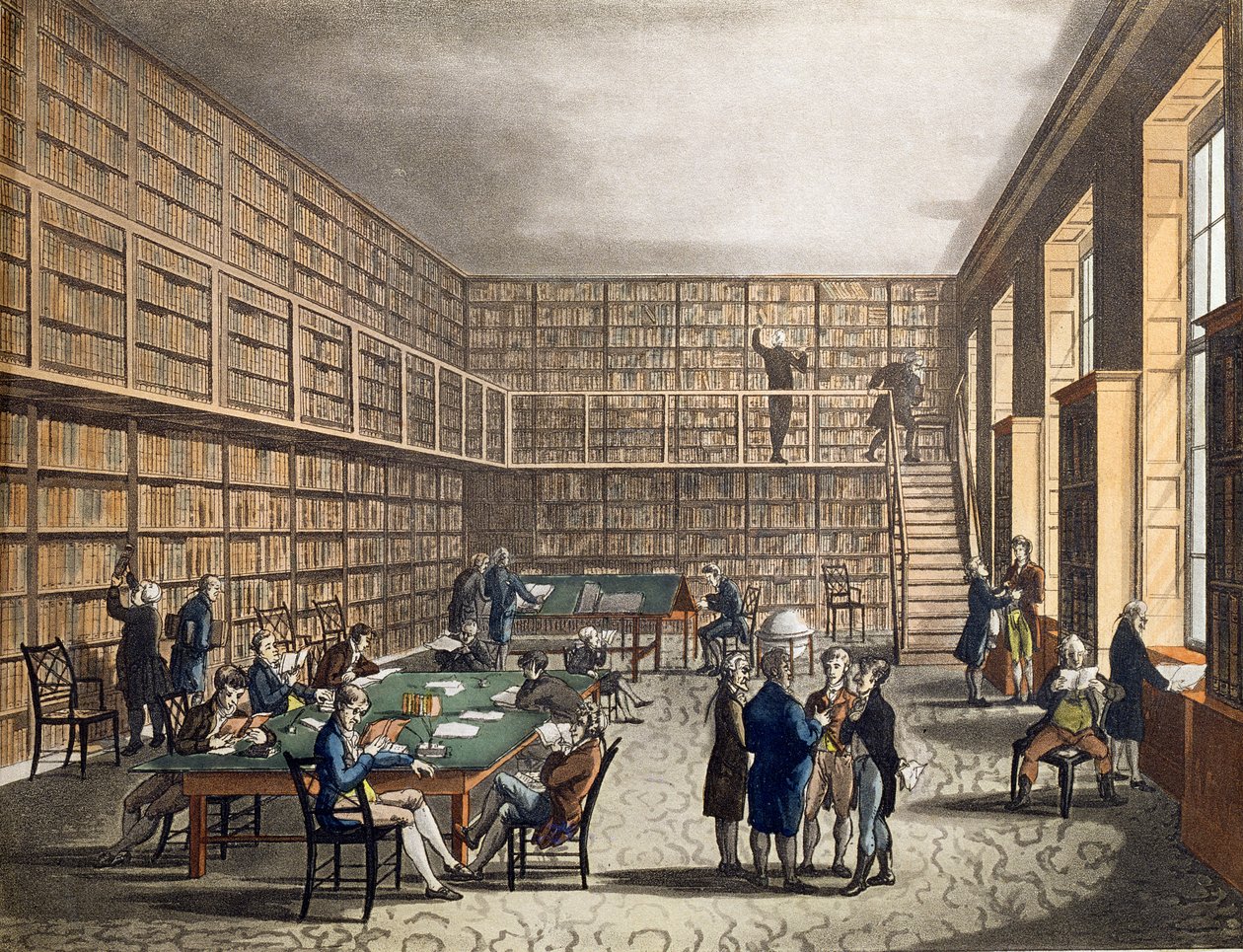 La bibliothèque de la Royal Institution, Albemarle Street, gravée par Joseph Constantine Stadler (fl.1780-1812), 1809 - Pugin and Rowlandson
