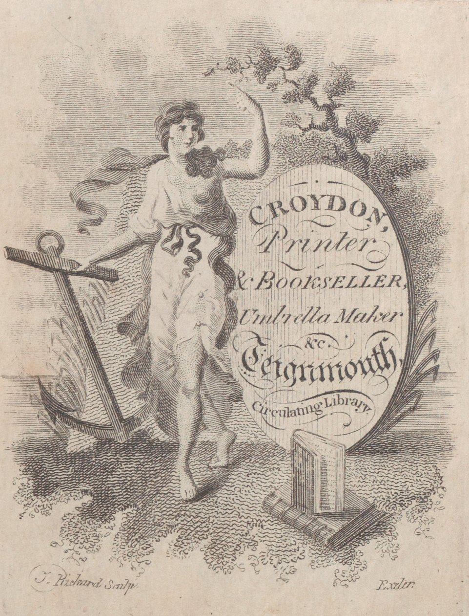 Carte de visite pour Croydon, imprimeur, libraire et fabricant de parapluies - T. Rickard