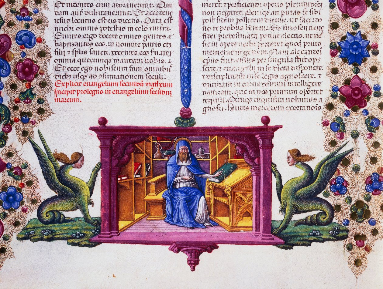 Frise de bordure au pied de la page avec Saint Matthieu l