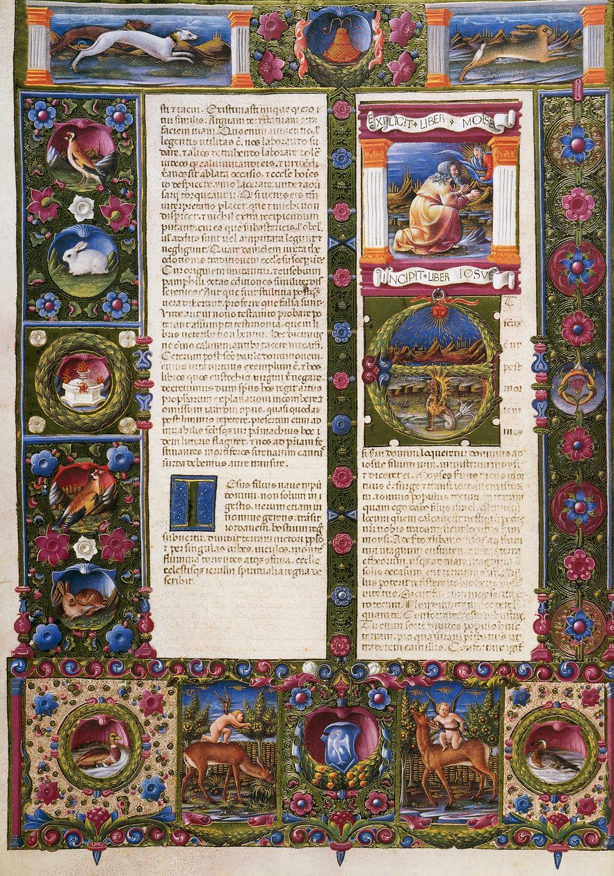 Fin du Livre du Deutéronome et incipit du Livre de Josué, du Volume II de la Bible de Borso d