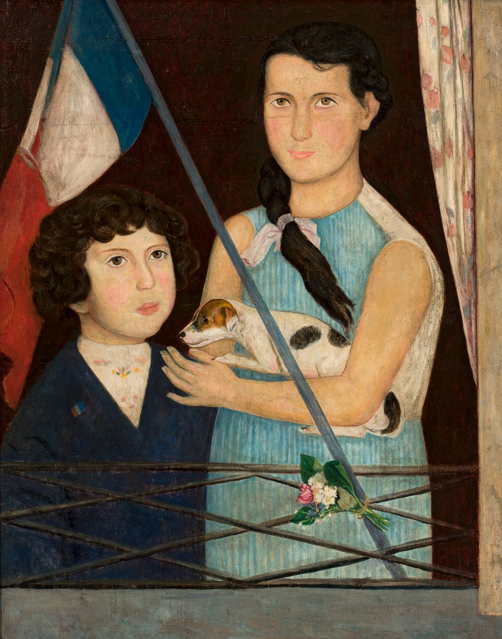 Deux enfants avec un drapeau français - Tadeusz Makowski