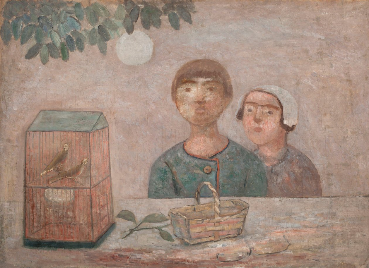 Enfants devant une cage avec des oiseaux - Tadeusz Makowski