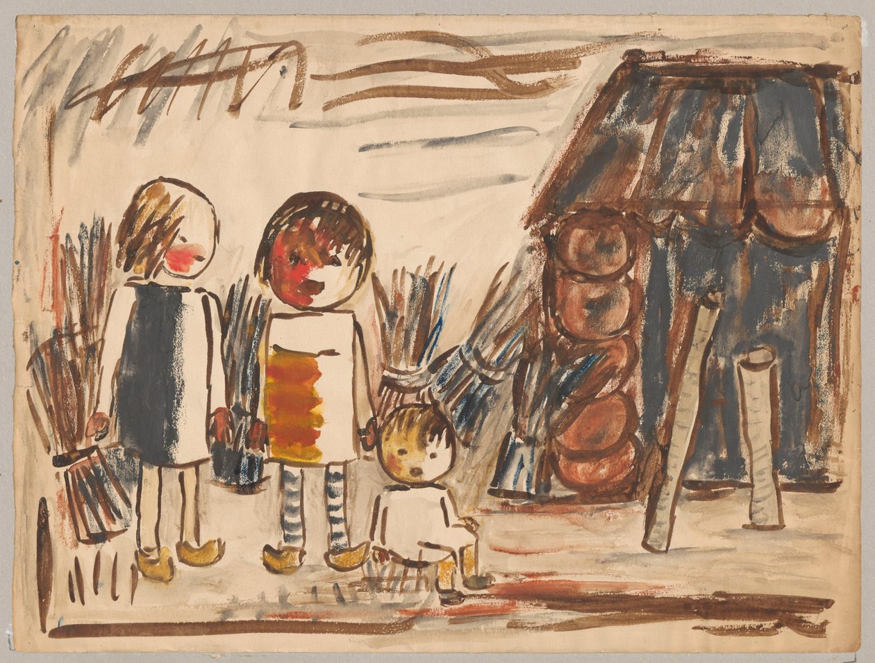Trois enfants avec des gerbes - Tadeusz Makowski