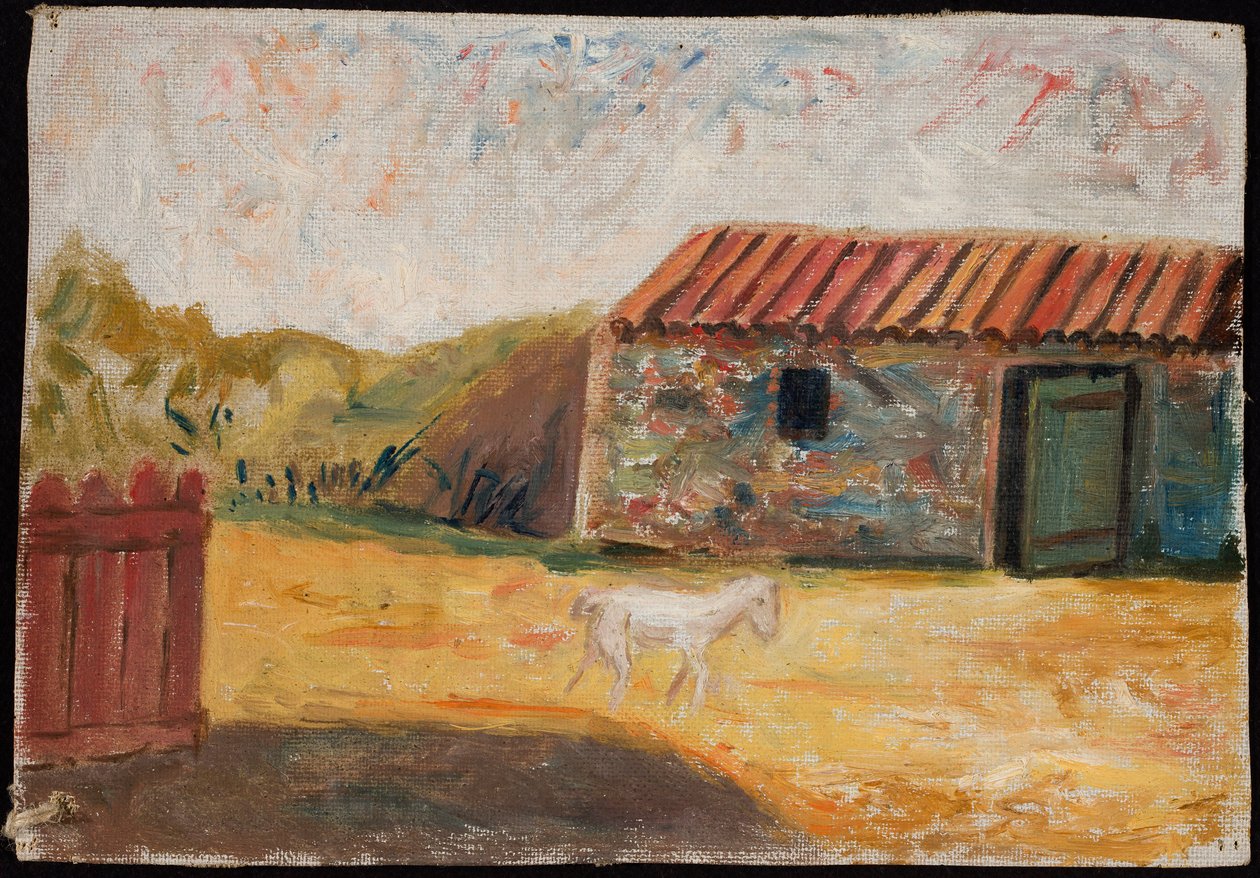 Une ferme avec un poulain blanc - Tadeusz Makowski