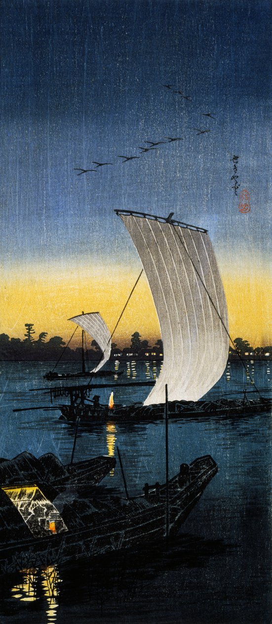 Vue du soir à Sekiyado, vers 1930 - Takahashi  Hiroaki