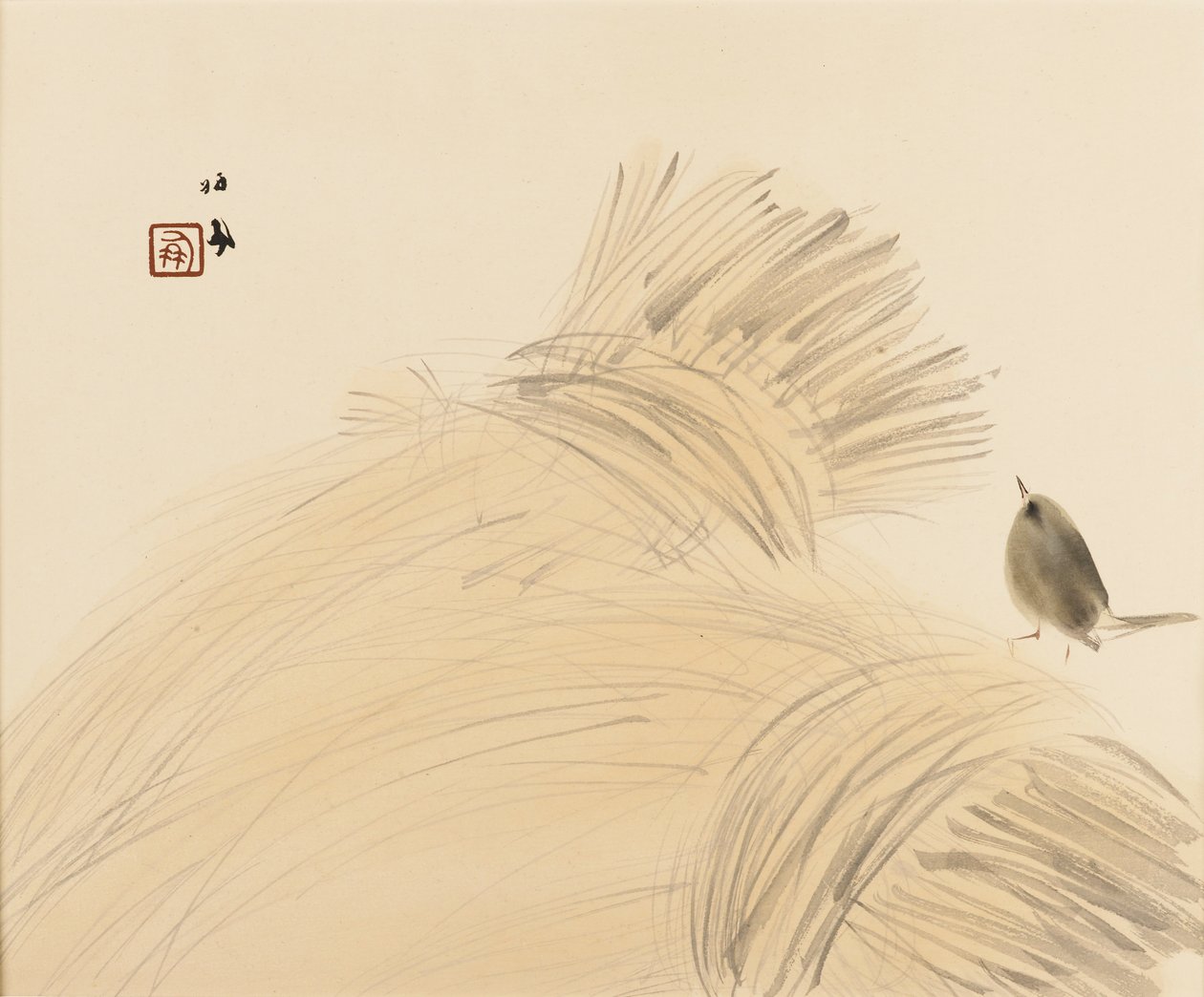 Gravure sur bois - Troglodyte sur un épi de maïs, fin 19ème-début 20ème siècle - Takeuchi Seiko