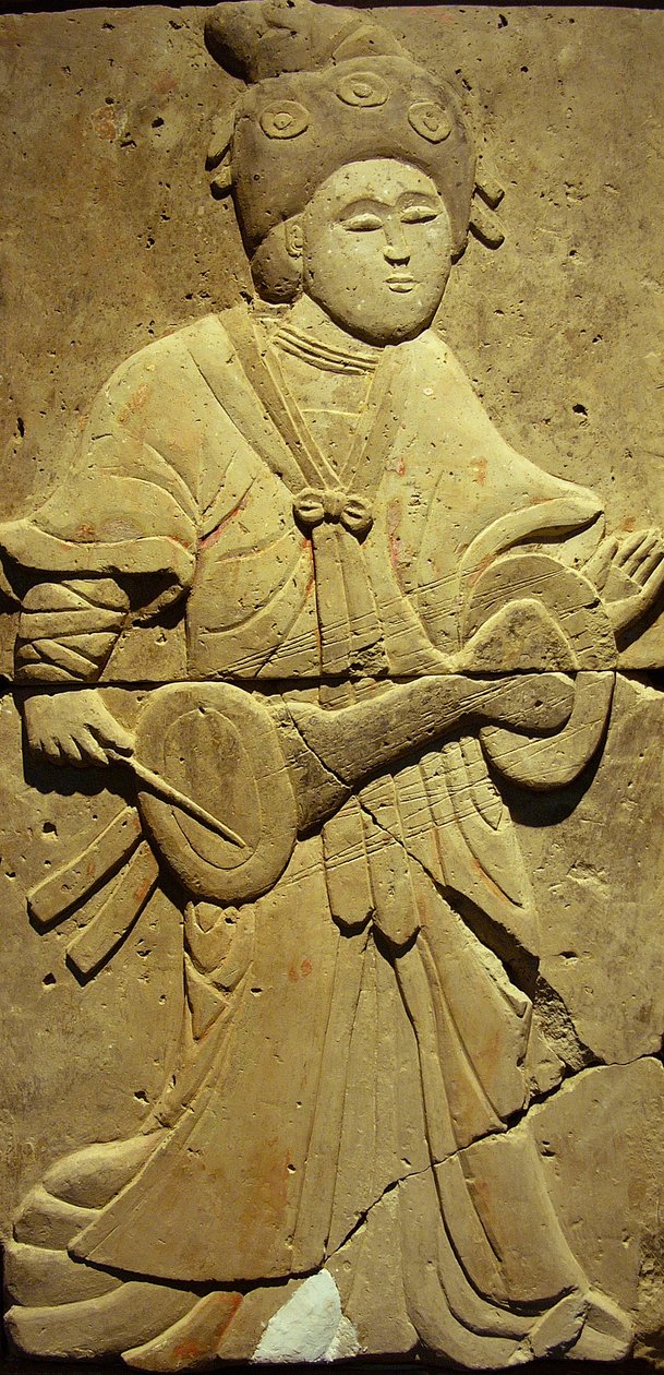 Stèle représentant un musicien (terre cuite) - Tang Dynasty Chinese School