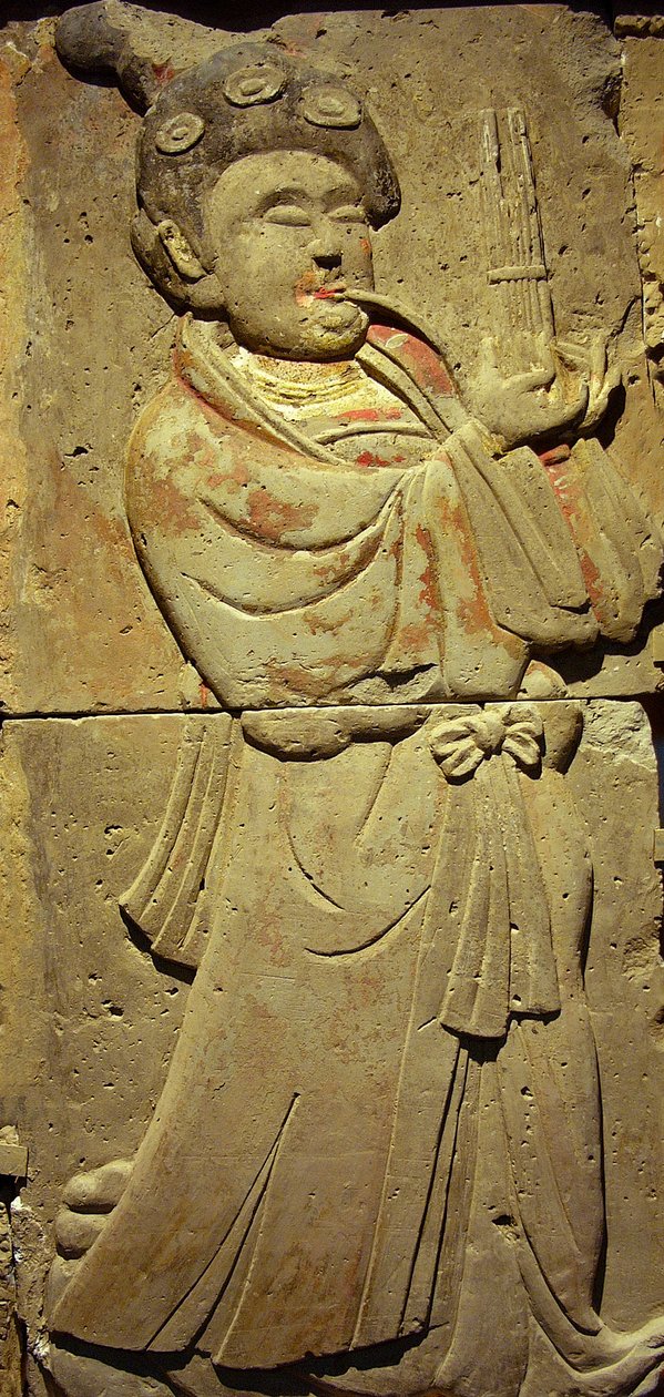 Stèle représentant un musicien (terre cuite) - Tang Dynasty Chinese School