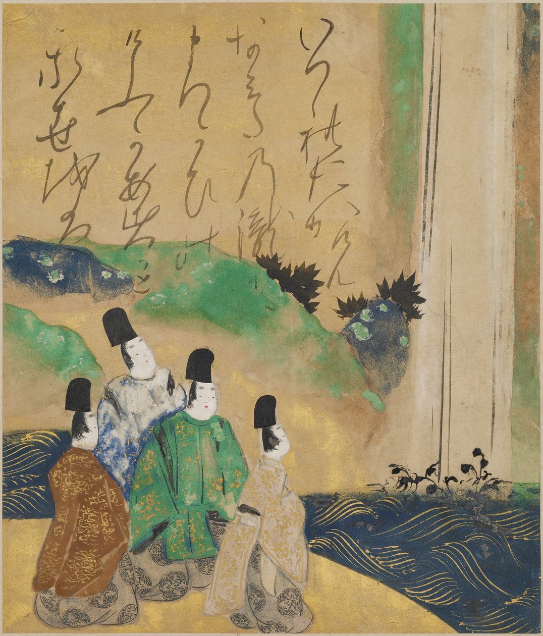 Nobles regardant la cascade de Nunobiki, vers 1643 - Tawaraya Sotatsu