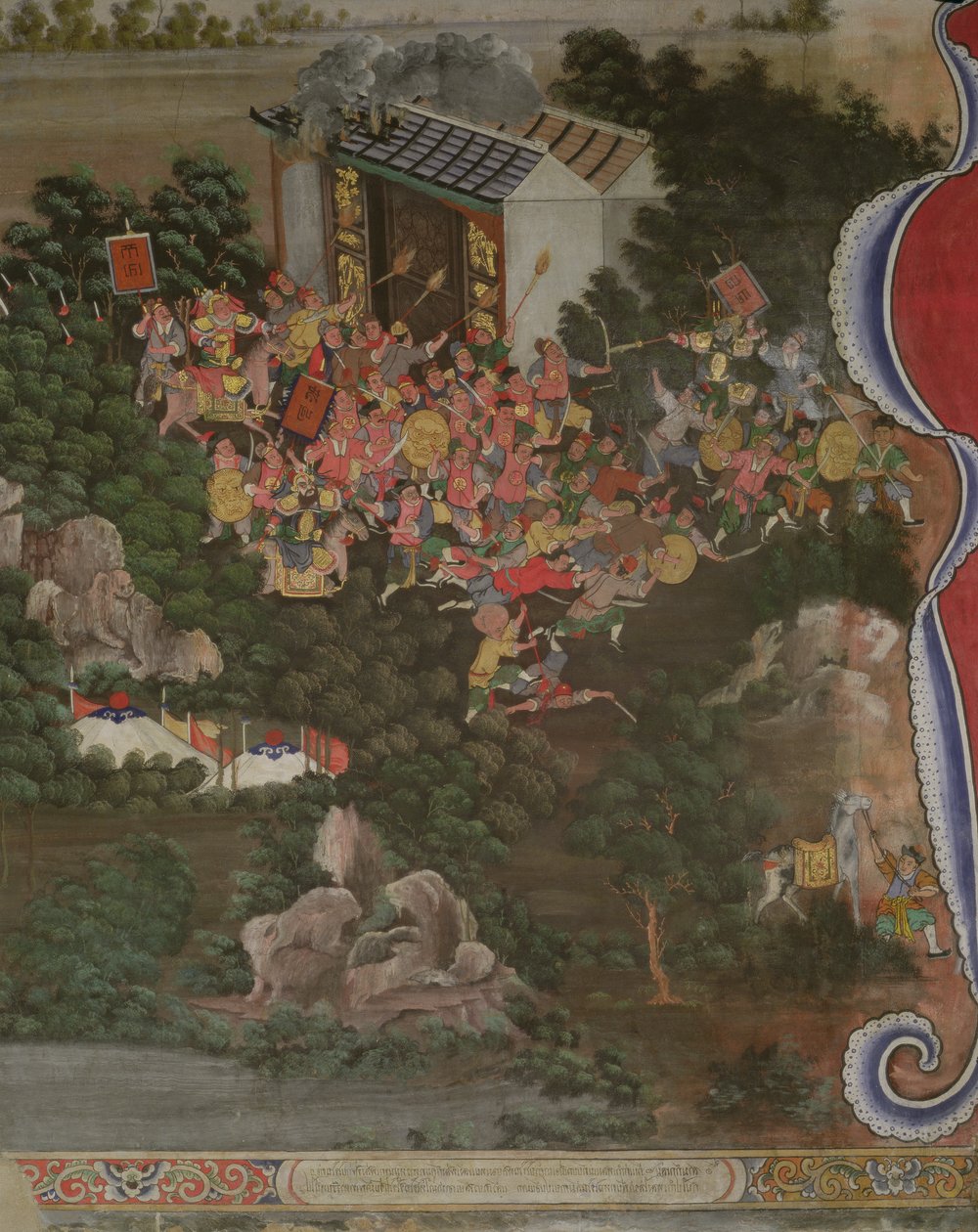 Scène avec influence chinoise, Sala Geng, Wat Bowonniwet Vihara, Bangkok - Thai School