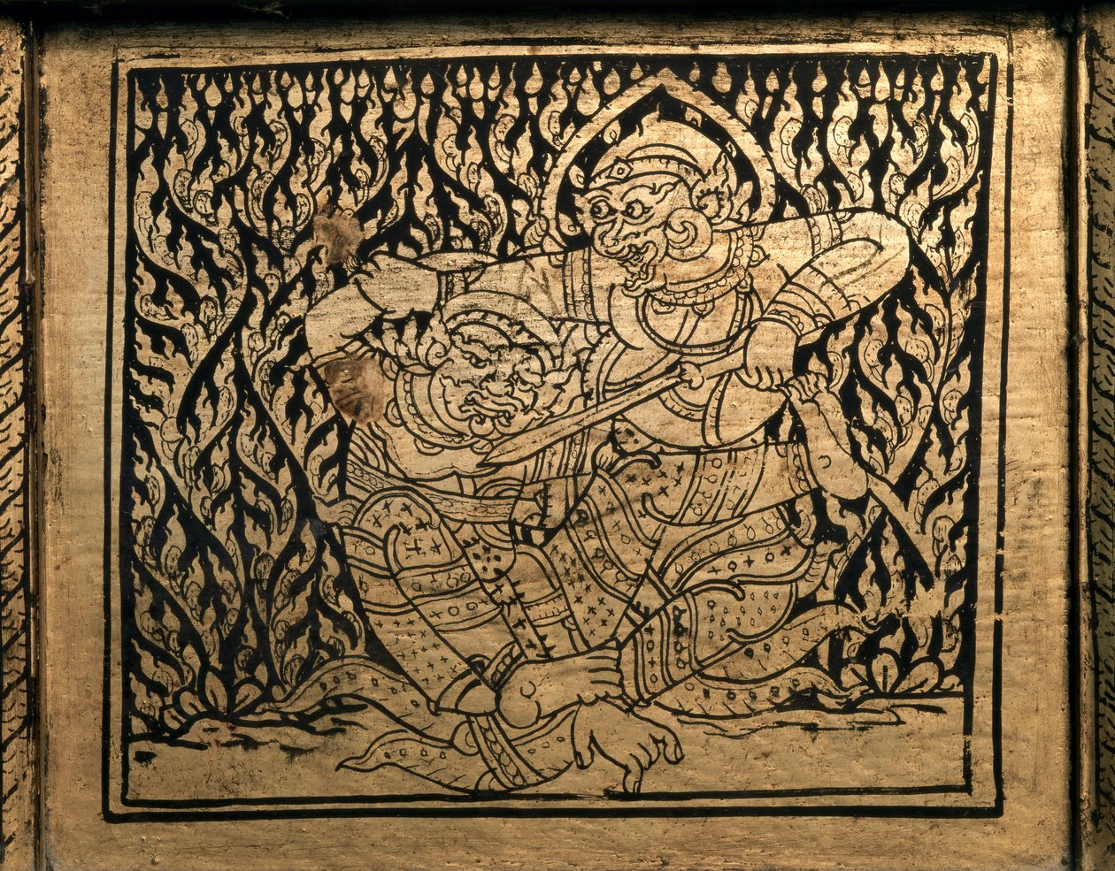 ART THAI : Un épisode du "Ramayana". Cabinet de livres, Bangkok Style. - Thai School