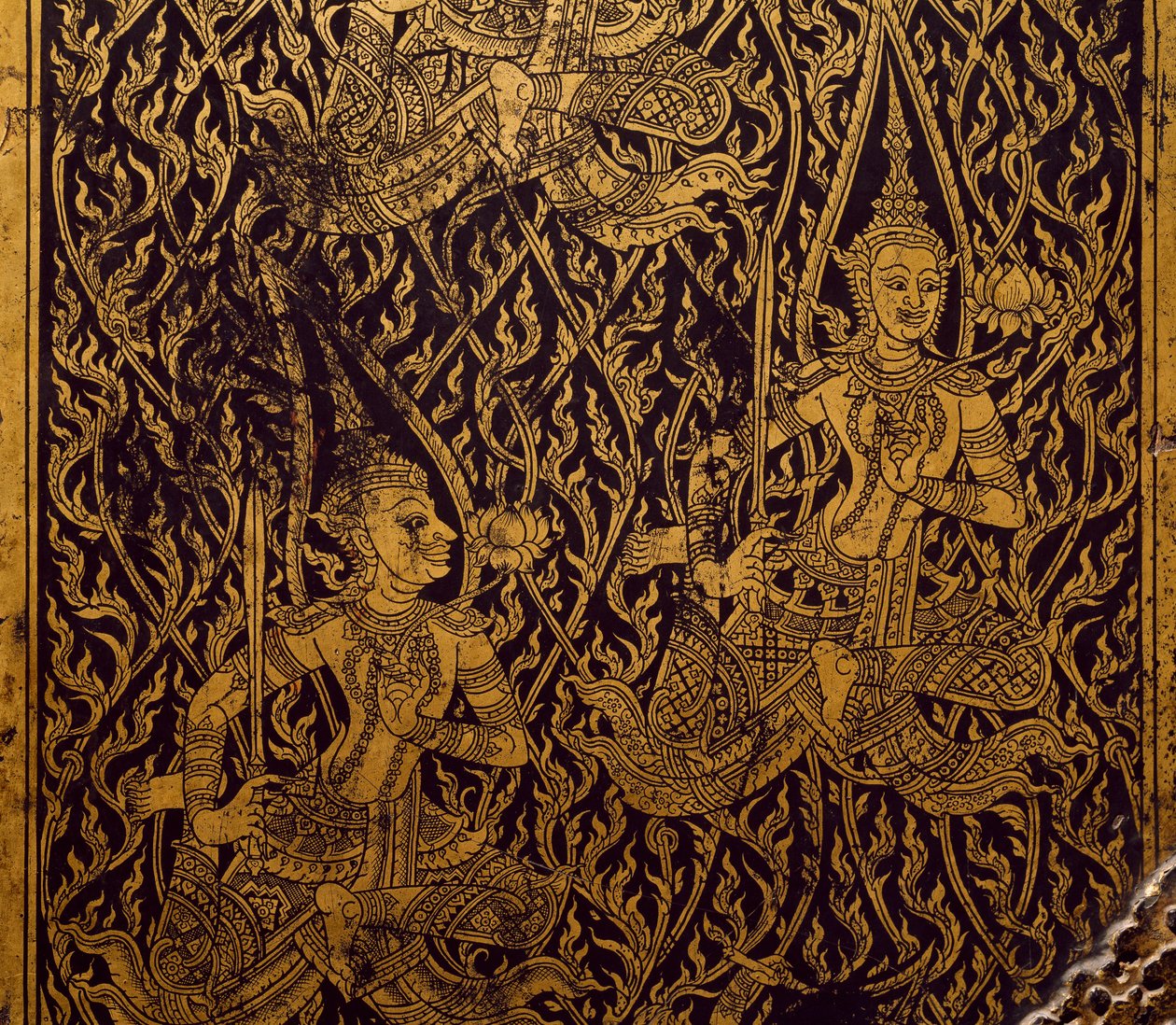 Armoire pour sutra, bois sculpté et laqué, de Bangkok, Thaïlande (détail) - Thai School