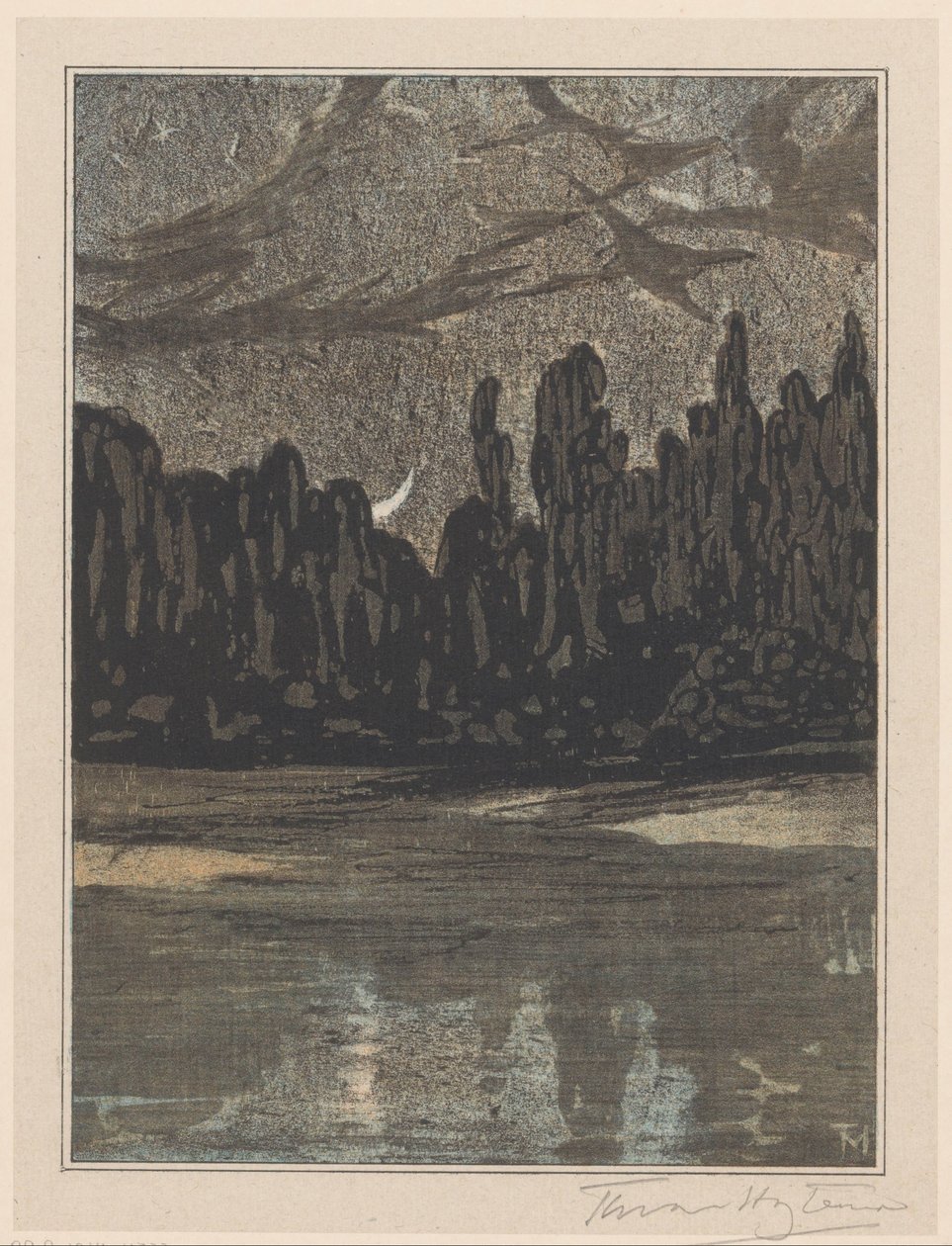 Paysage nocturne avec oiseaux migrateurs - Theo van Hoytema (signed by artist)