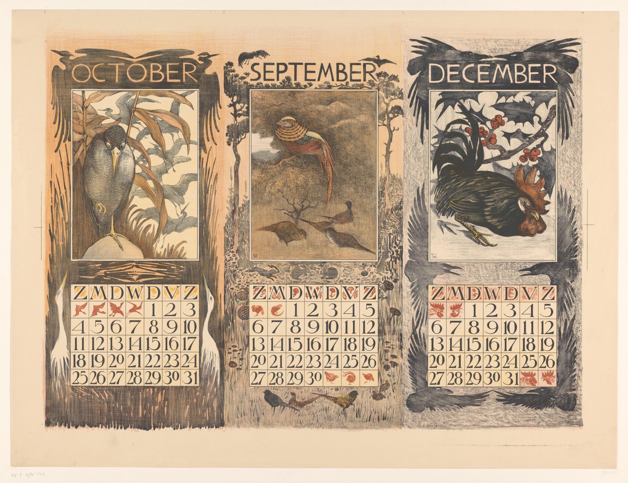 Calendriers pour octobre, septembre et décembre 1903 - Theo van Hoytema
