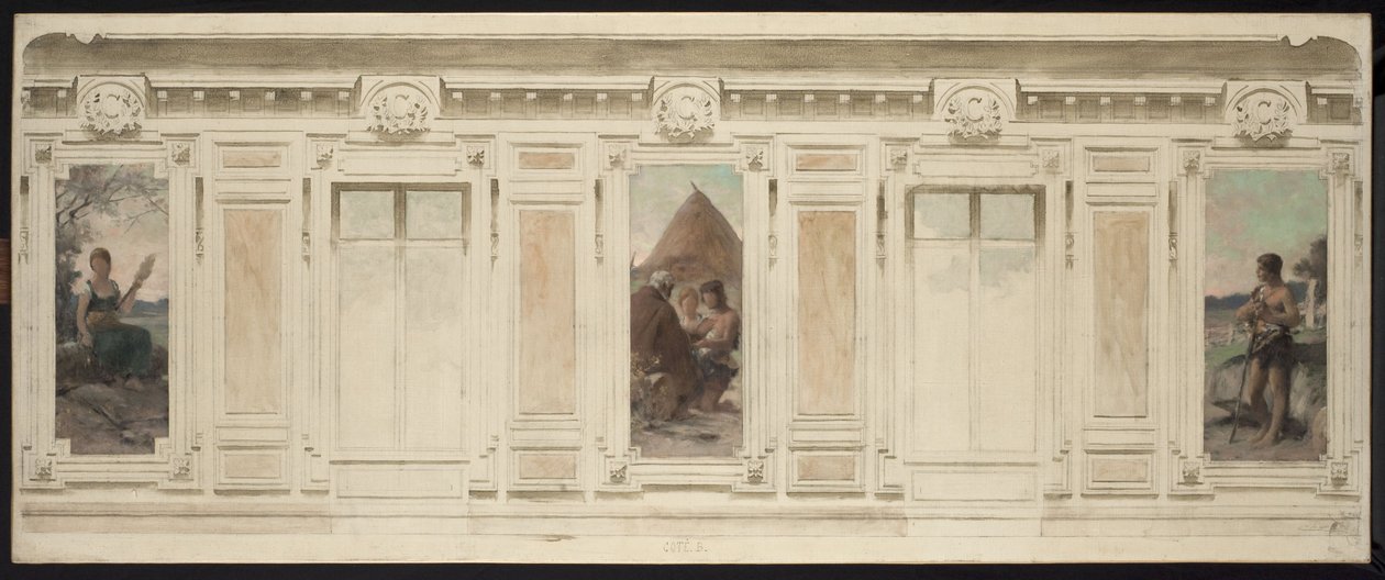 Esquisse pour la salle des mariages de la mairie de Courbevoie : Fileuse. Le mariage. Berger, en 1884 - Theobald Chartran