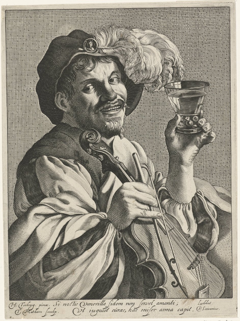 Homme avec violon et roemer - Theodor Matham