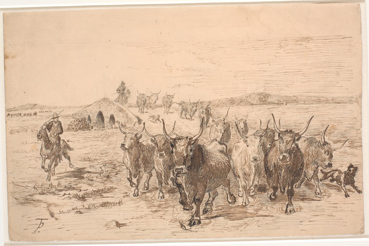 Un troupeau de bœufs dans la campagne romaine - Theodor Philipsen
