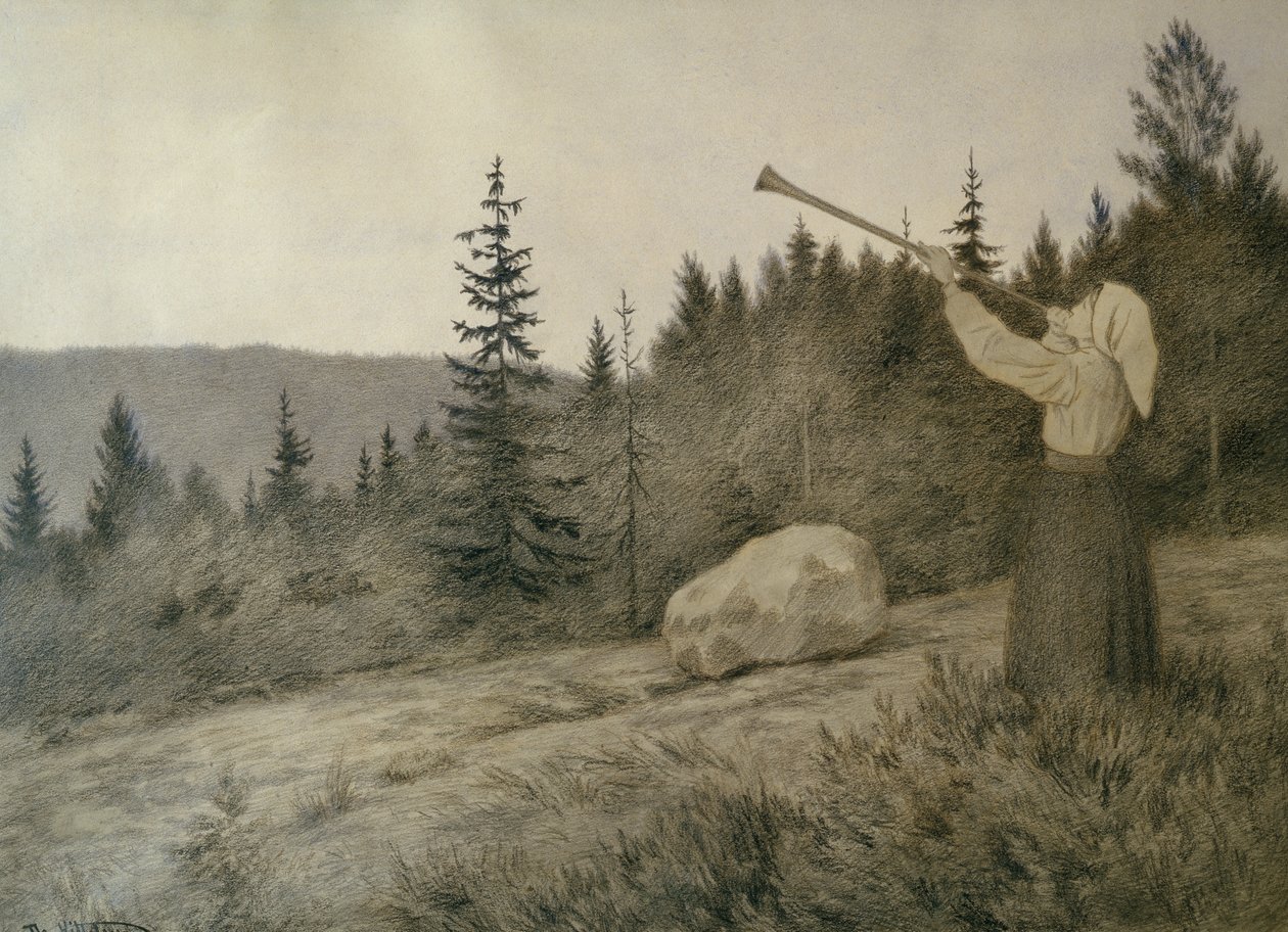 Sous la montagne résonne un instrument à vent - Theodor Kittelsen