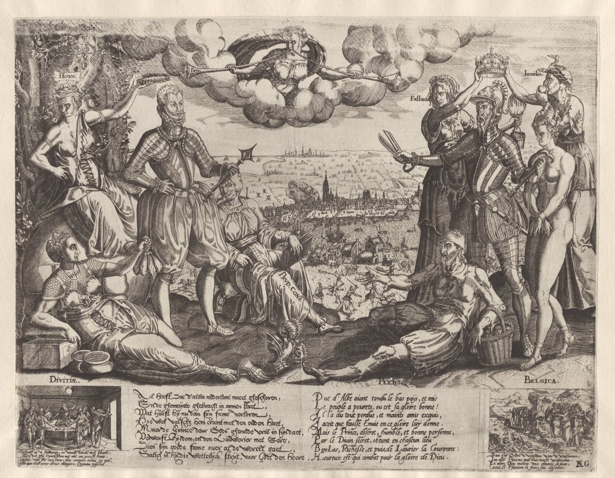 Comparaison entre Orange et Alva, avec en arrière-plan la Furie espagnole, vers 1577 - Theodor de Bry (attributed to)