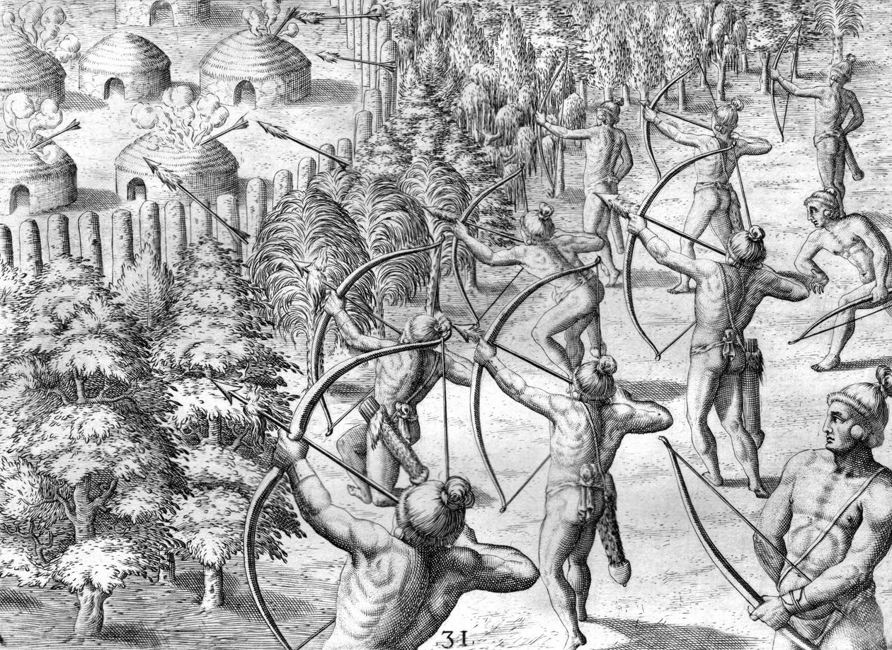 Attaque d'un camp Potano | Theodor de Bry | Estampe d'art