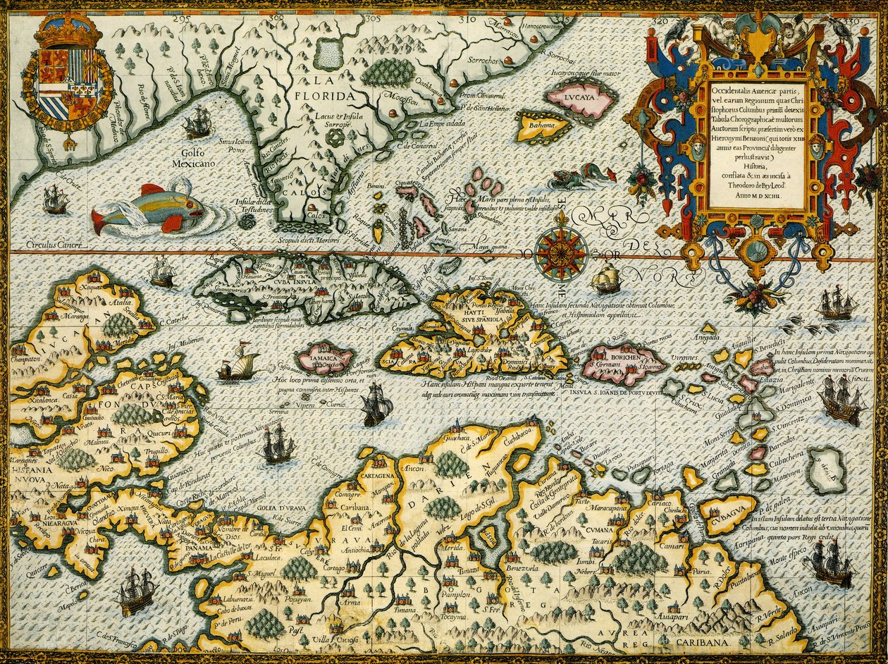 Carte DeBry des Caraïbes et de la Floride1594 - Theodor de Bry