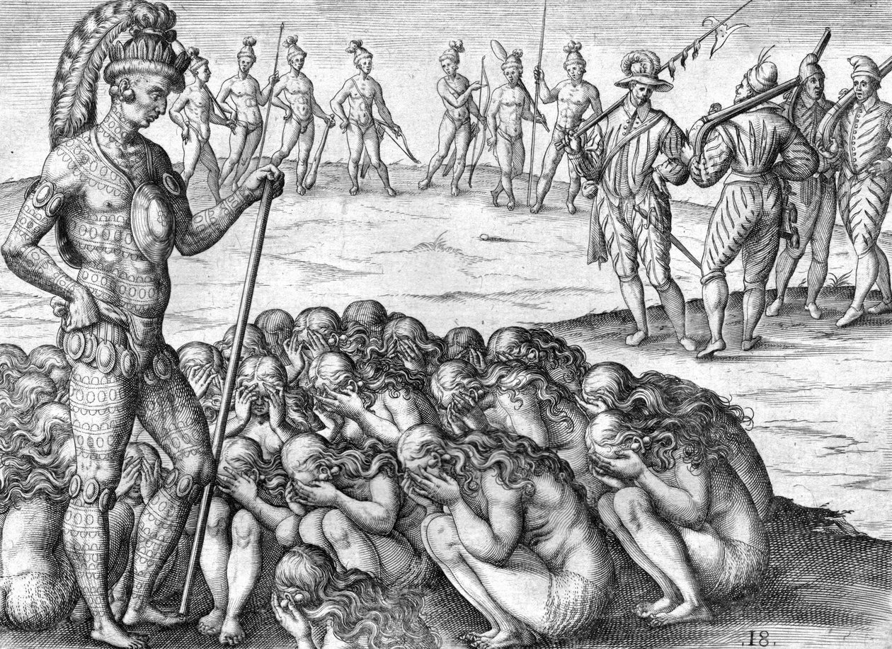 Captifs indiens saturiwa par les indiens potano - Theodor de Bry