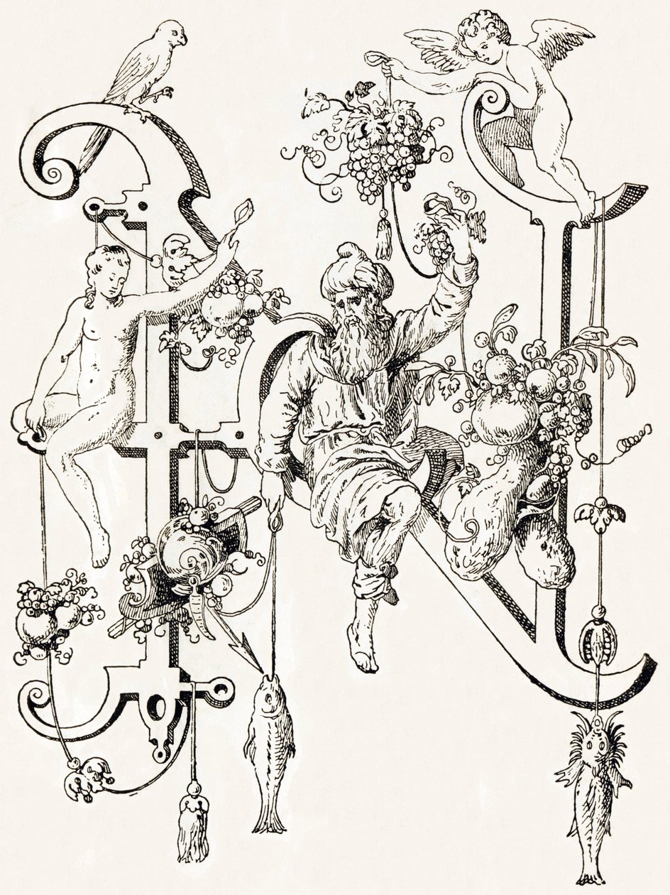 N - Le sage Natham - Alphabet par T. de Bry (nouvel alphabet artistique) - Theodor de Bry