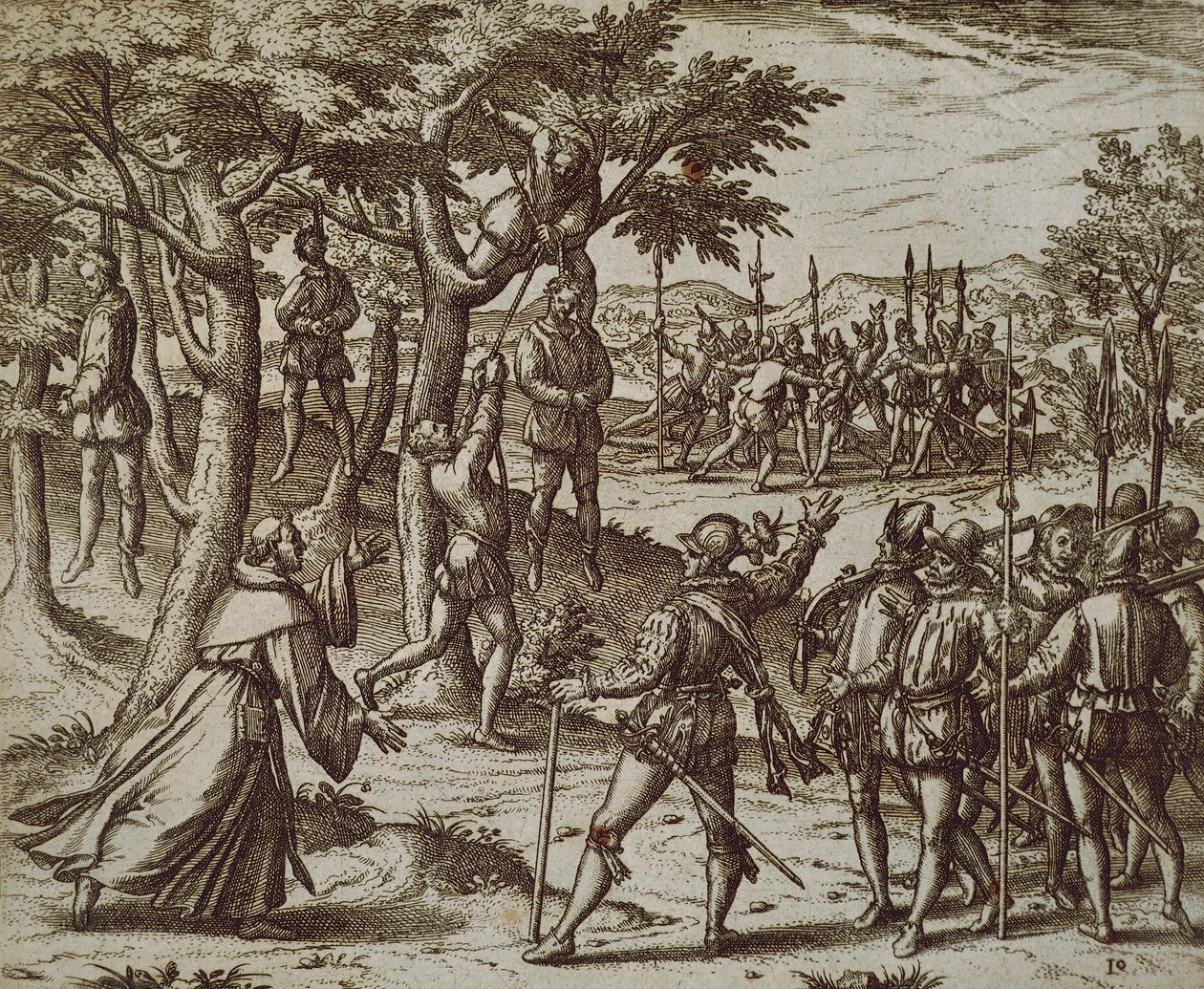Sentence de pendaison de certains hommes de Christophe Colomb dans le Nouveau Monde - Theodor de Bry