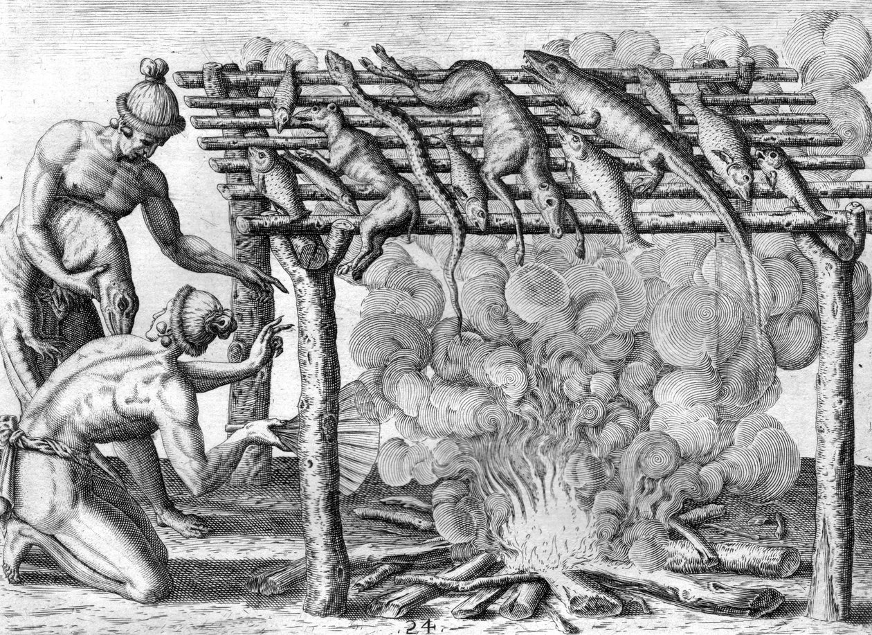 Indiens Timucua séchant de la nourriture - Theodor de Bry