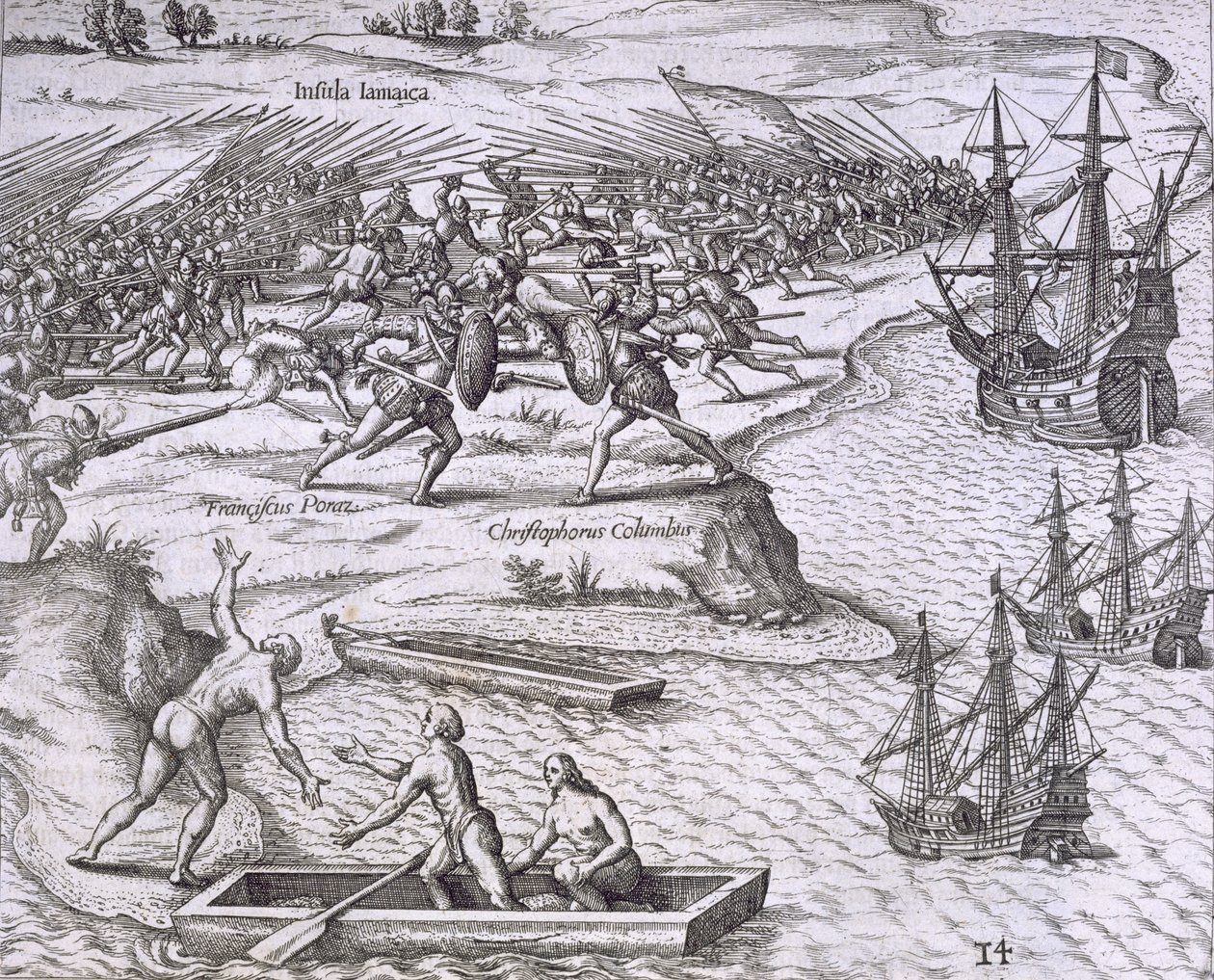Bataille en Jamaïque entre Christophe Colomb (1451-1506) et Francisco Poraz, 1504, de 