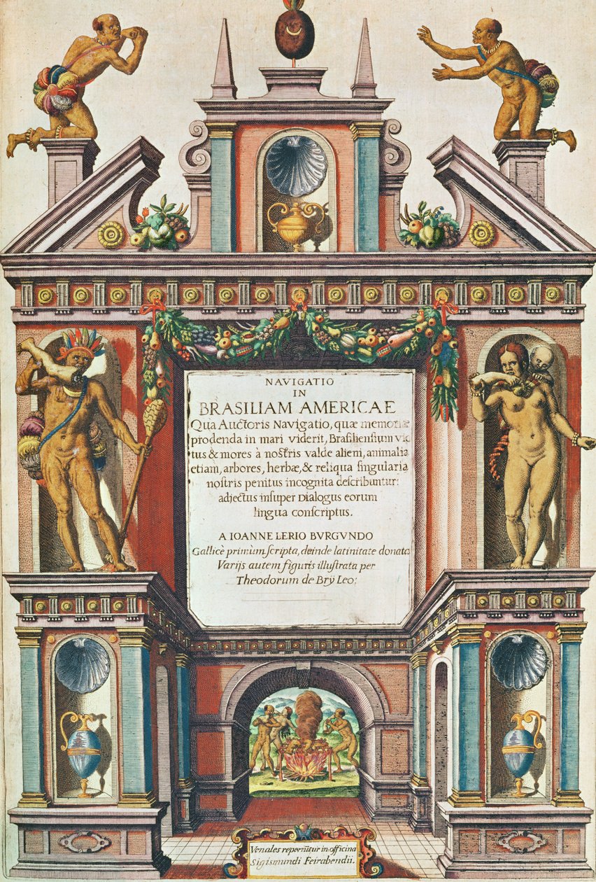 Navigatio in Brasiliam Americae. Frontispice (page 447), 1563 - Theodore de Bry