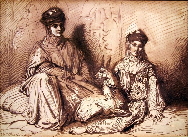 Femme arabe et fille avec une gazelle - Théodore Chassériau