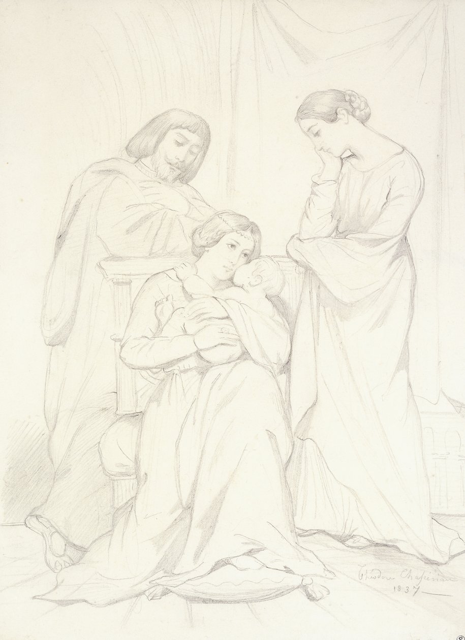 Portrait Présumé du Comte Oscar de Ranchicourt et de sa Famille en Costumes de Troubadour - Théodore Chassériau