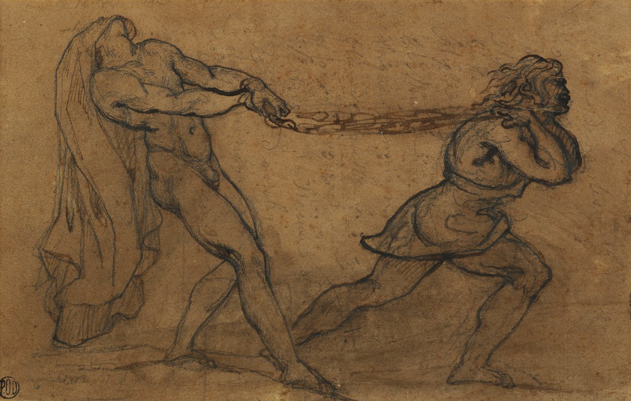 Un homme nu tiré par un autre homme - Theodore Gericault