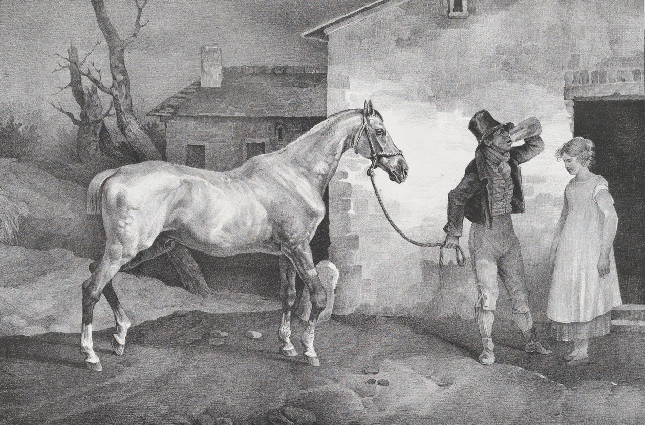 Vieux cheval à la porte d