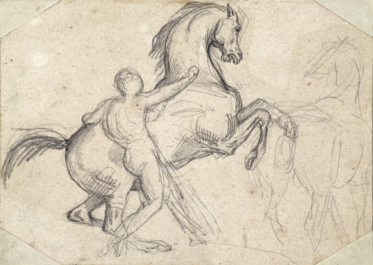 Étalon cabré tenu par un homme nu - Theodore Gericault