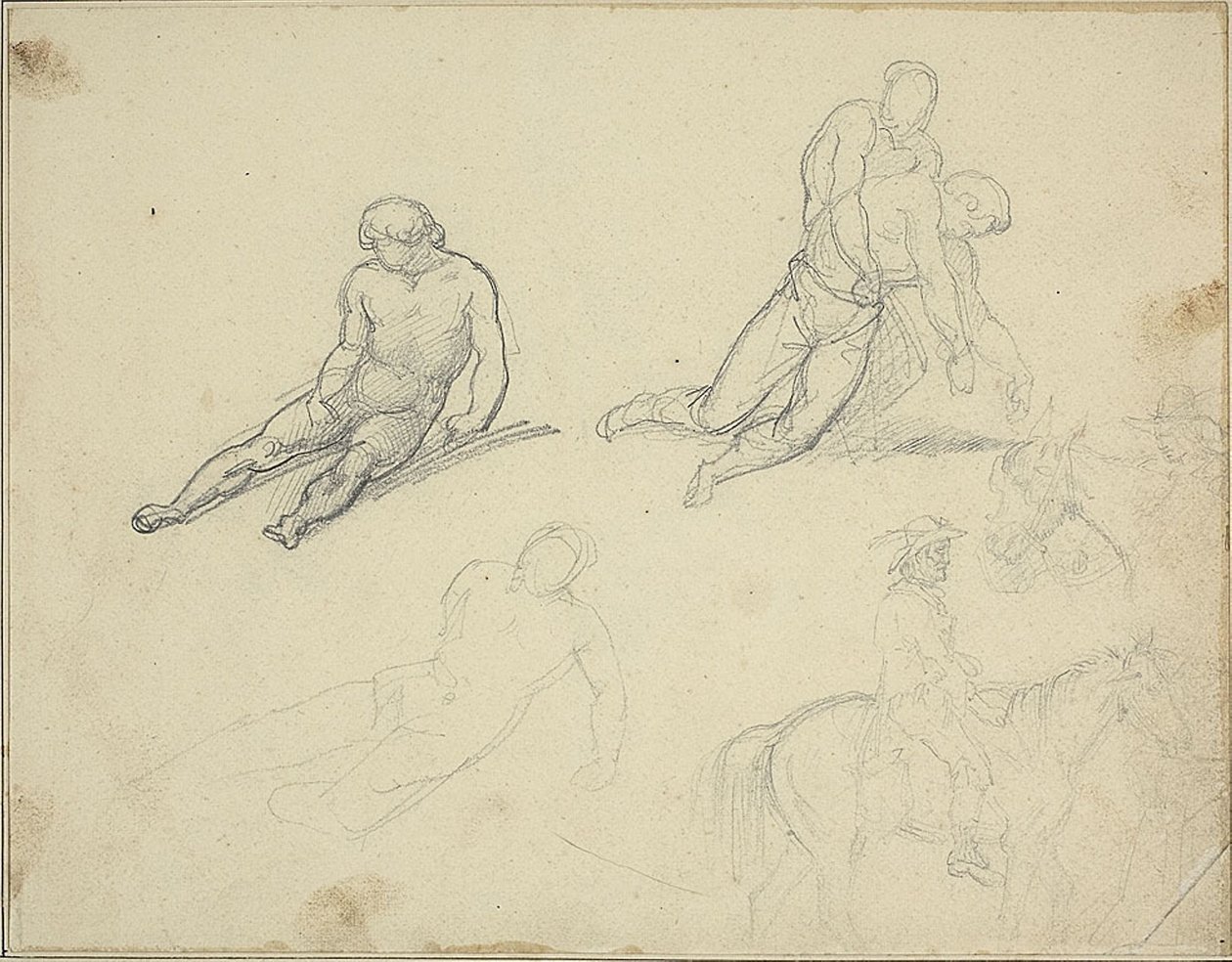 Croquis : Nu allongé, homme soutenant le corps de - Theodore Gericault