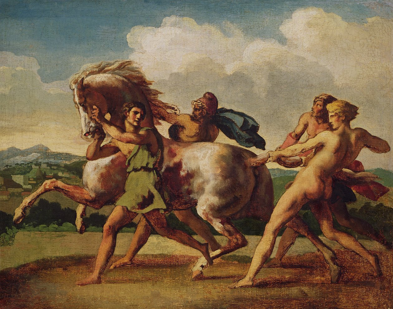 Esclaves arrêtant un cheval, étude pour "La Course des chevaux barbares", 1817 - Theodore Gericault