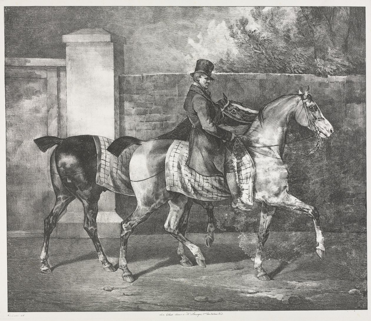 Deux chevaux entraînés par un jockey - Theodore Gericault