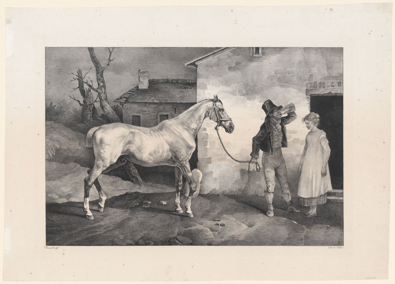 Vieux cheval à la porte d