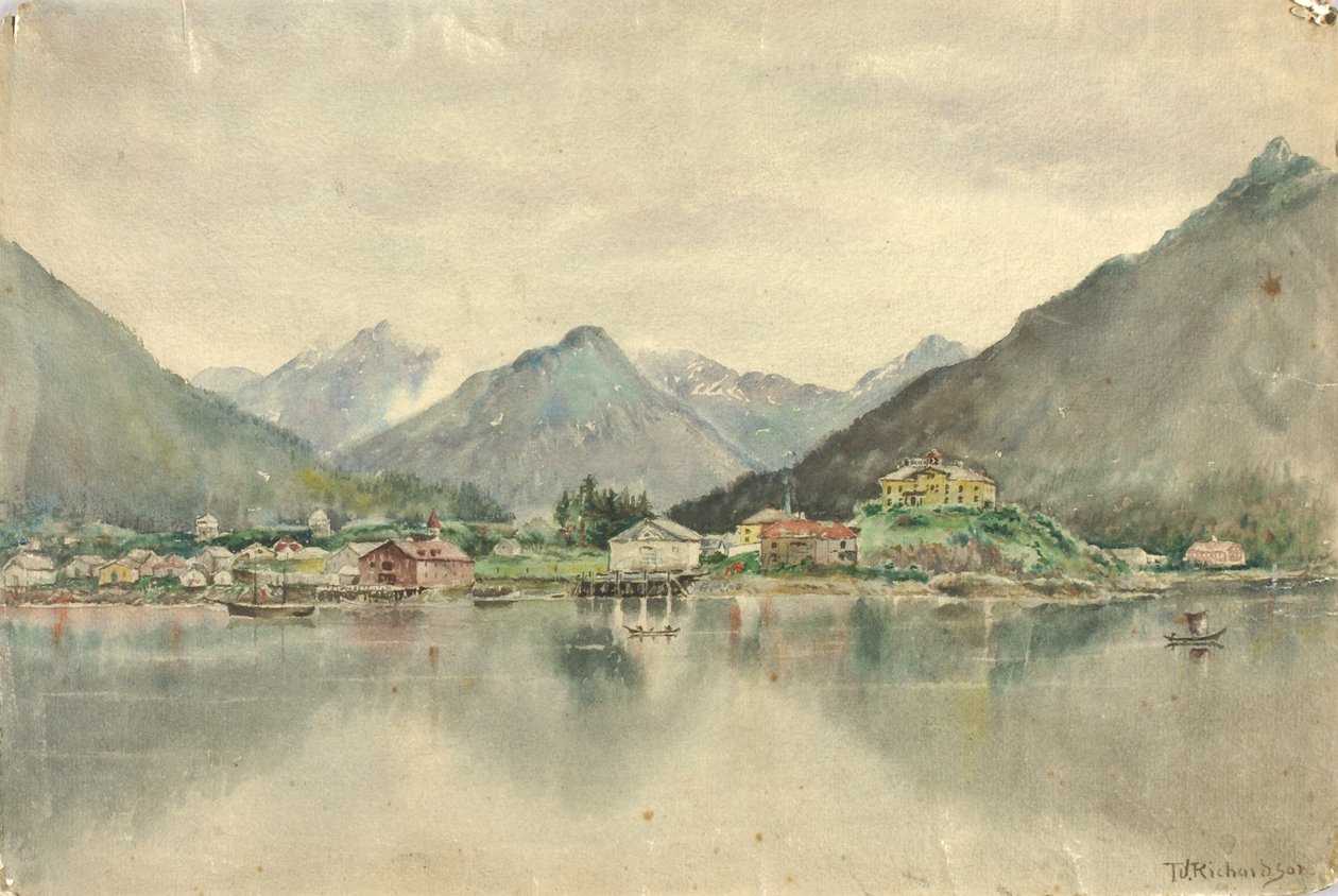 Sitka depuis les îles, montrant le château russe, 1888 - Theodore J. Richardson