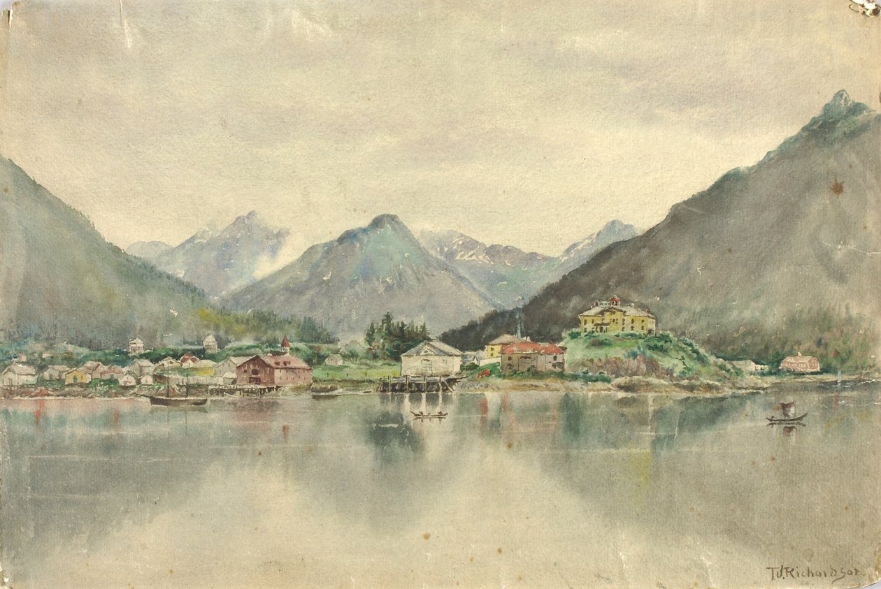 Sitka depuis les îles, montrant le château russe, 1888 - Theodore J. Richardson