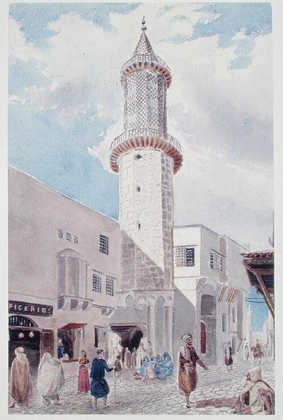 Le Minaret de la Mosquée sur la Rue de Chartres et la Rue Bab-Azoun, Alger - Theodore Leblanc