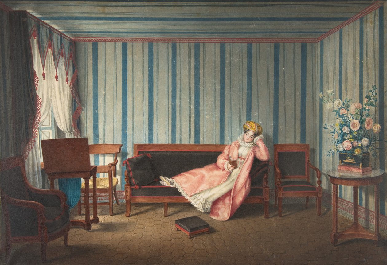 Femme en rose allongée sur un canapé, 1819 - Theodore Lebrun