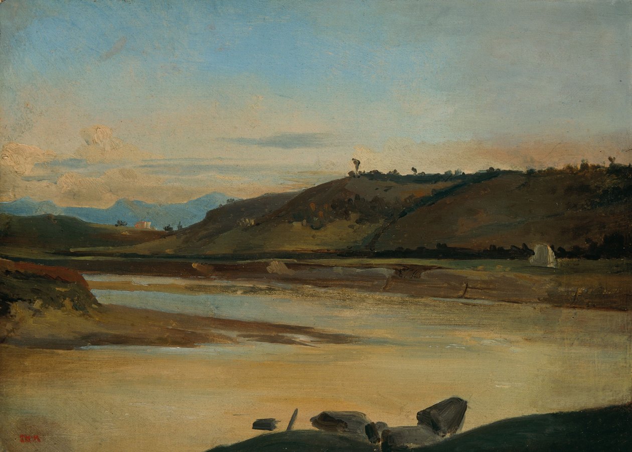 Paysage avec rivière, vers 1834-35 (huile sur papier sur toile) - Theodore Rousseau