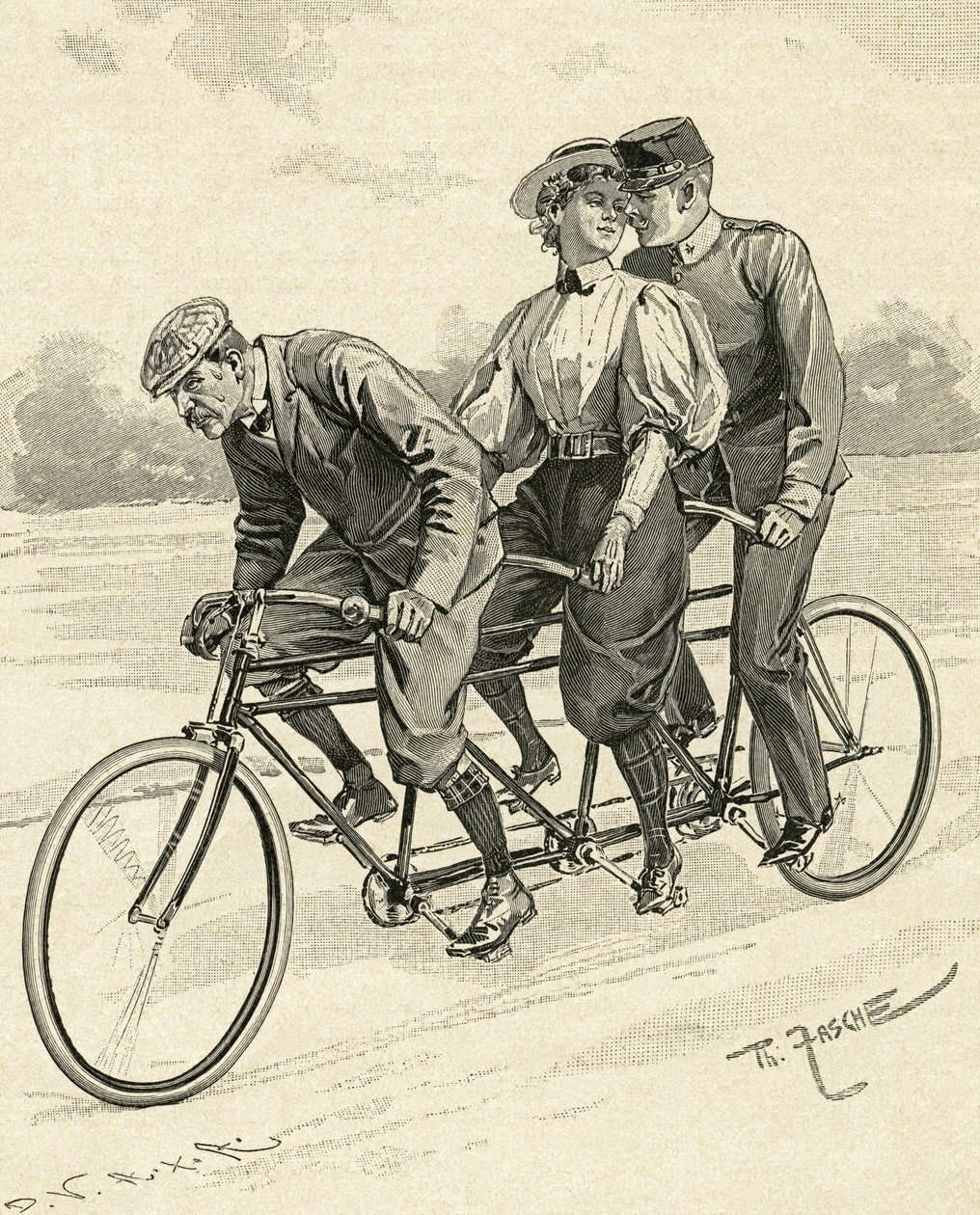 Bicyclette pour trois personnes, appelée tandem - Theodore Zasche