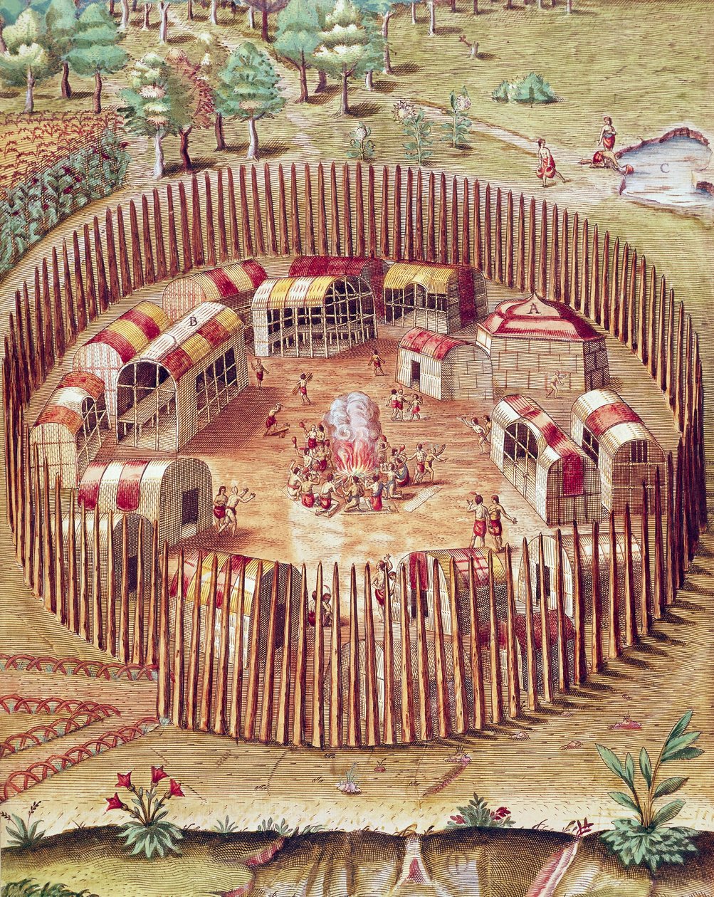 Village fortifié indien de Pomeiok - Theodore de Bry